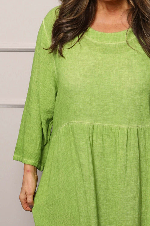 Linette Washed Linen Dress Green - Image 3
