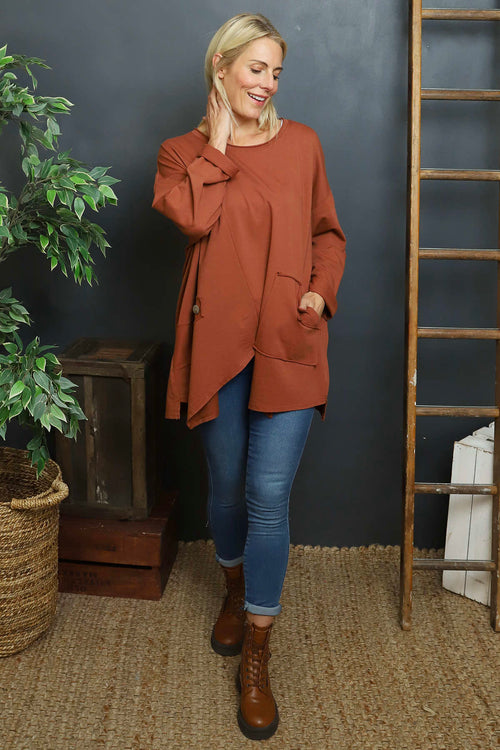 Kelilah Pocket Cotton Top Burnt Orange