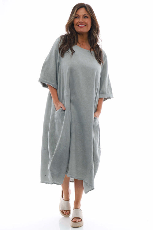 Roseanne Washed Linen Dress Mid Grey - Image 1
