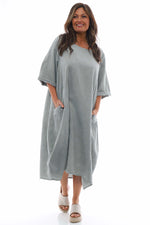 Roseanne Washed Linen Dress Khaki Khaki - Roseanne Washed Linen Dress Khaki