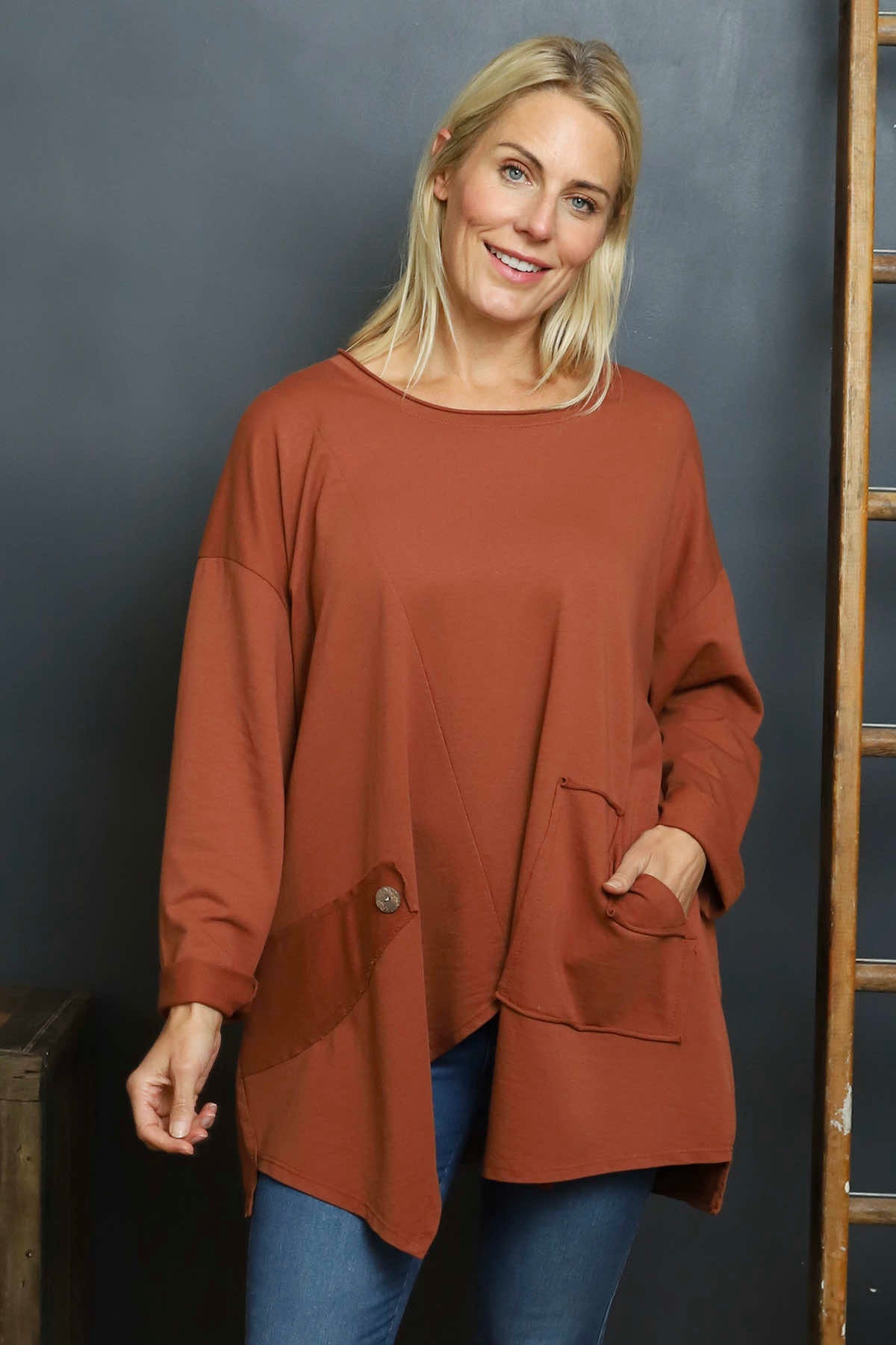 Kelilah Pocket Cotton Top Burnt Orange