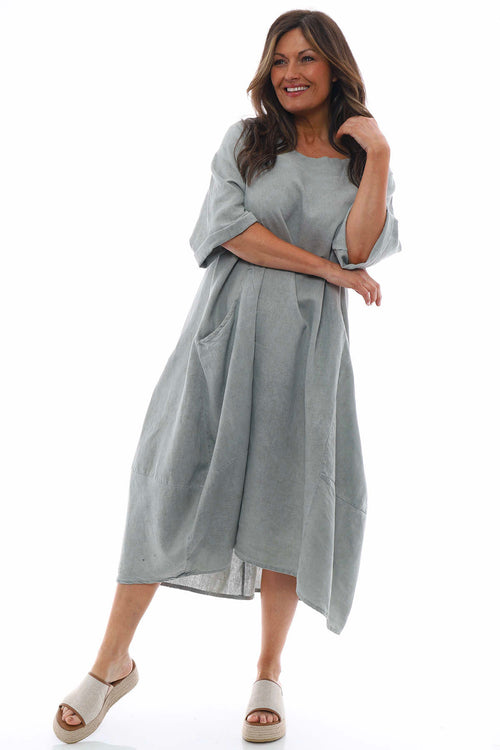 Roseanne Washed Linen Dress Mid Grey - Image 4