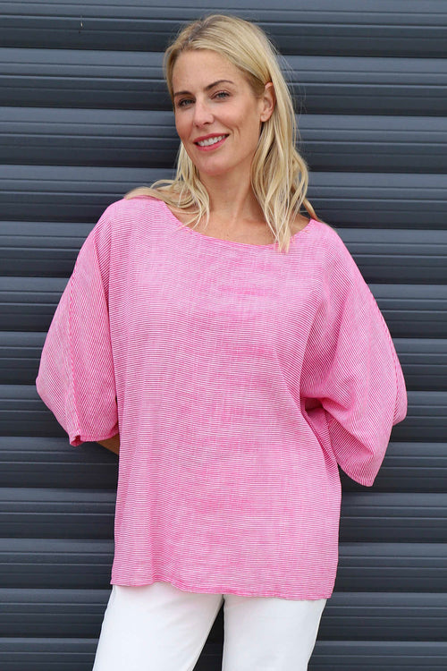 Caylen Stripe Cotton Top Fuchsia - Image 1
