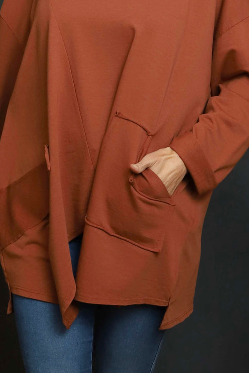 Kelilah Pocket Cotton Top Burnt Orange - Image 3