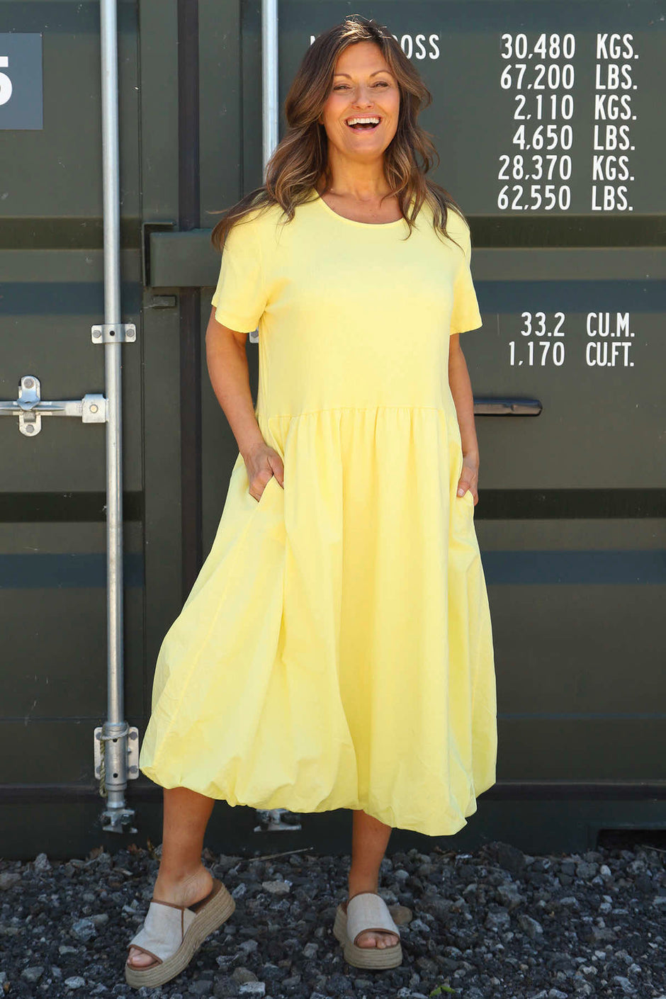 Sandown Puffball Cotton Dress Yellow