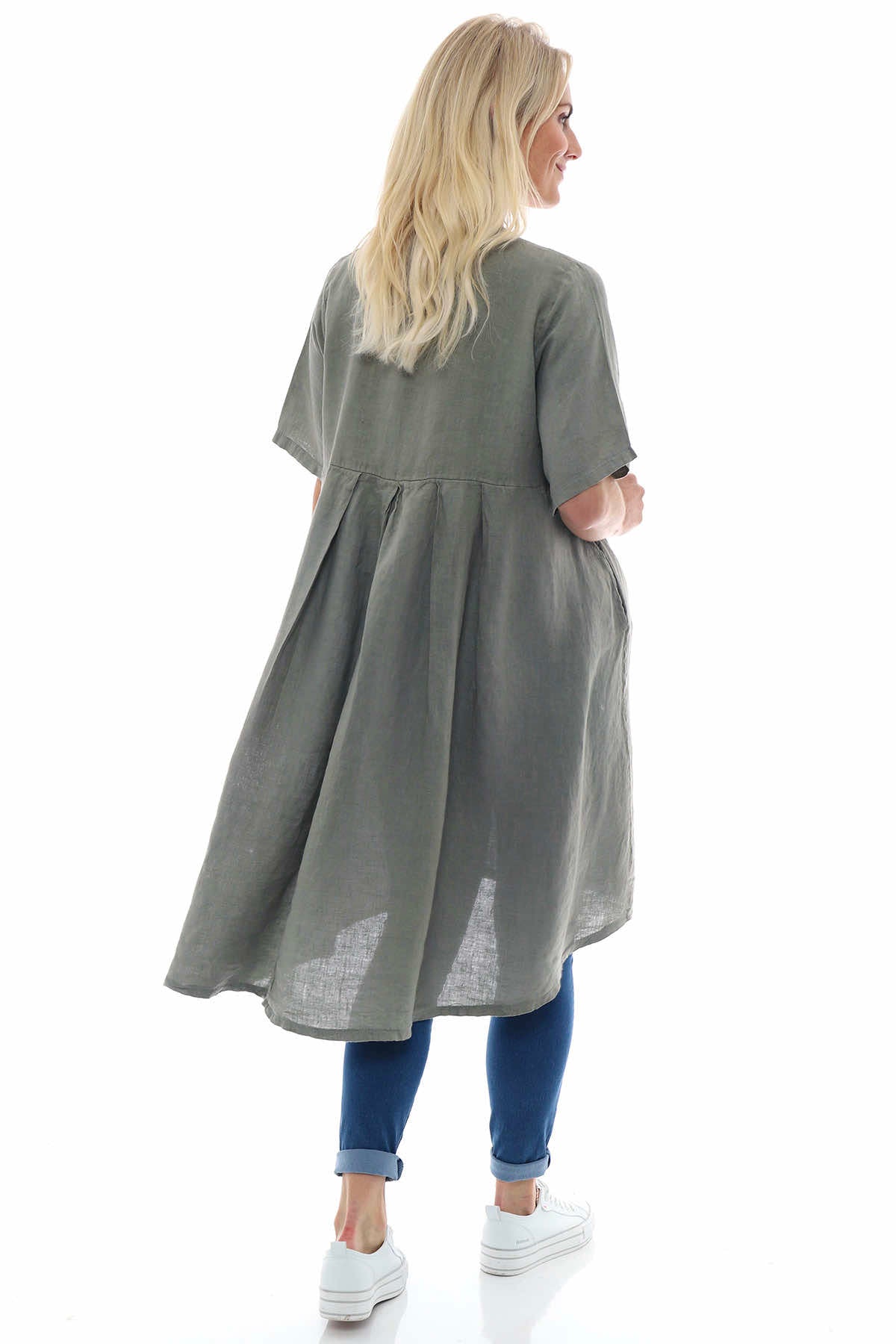 Padstow Button Linen Dress Khaki