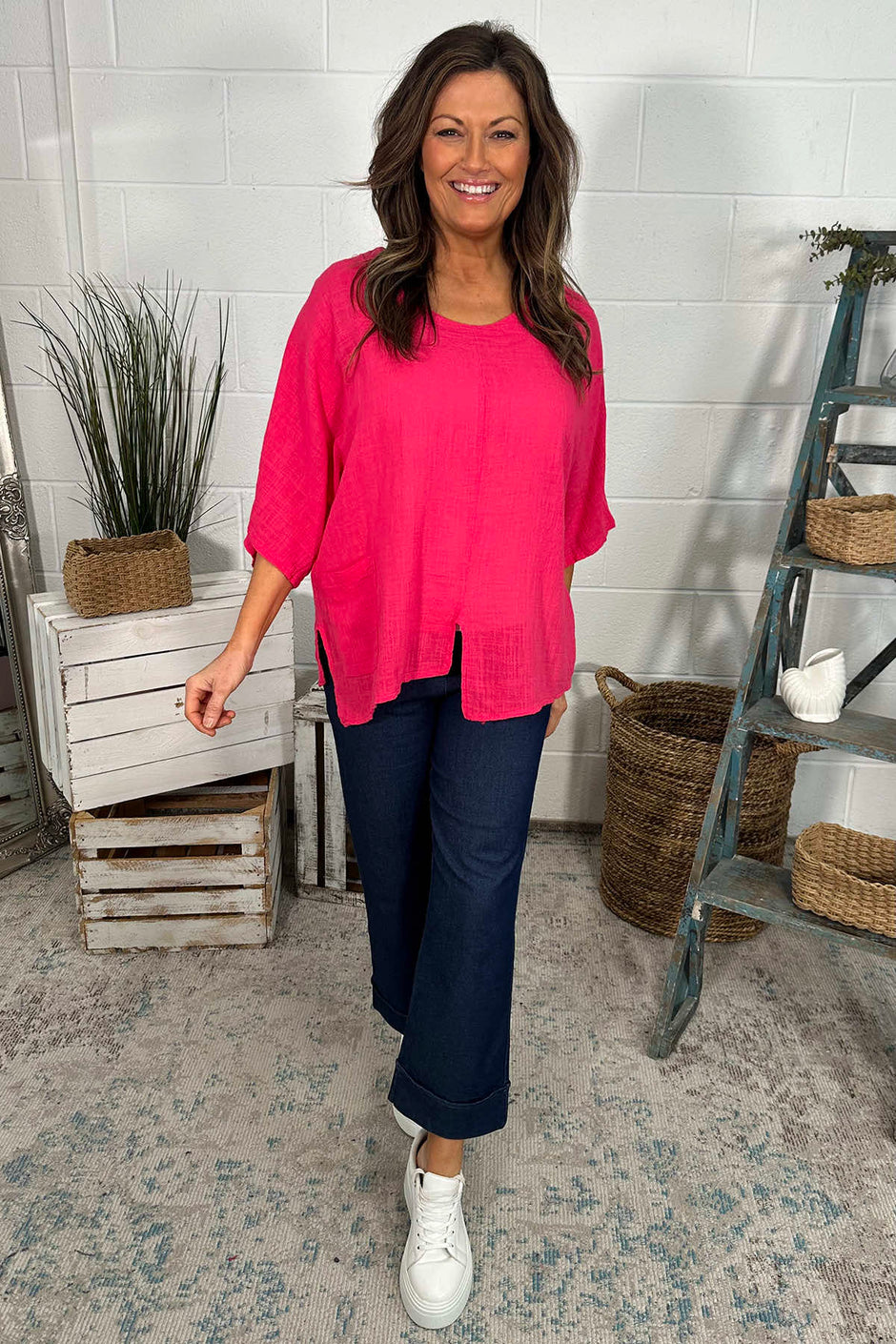 Isolde Linen Top Hot Pink