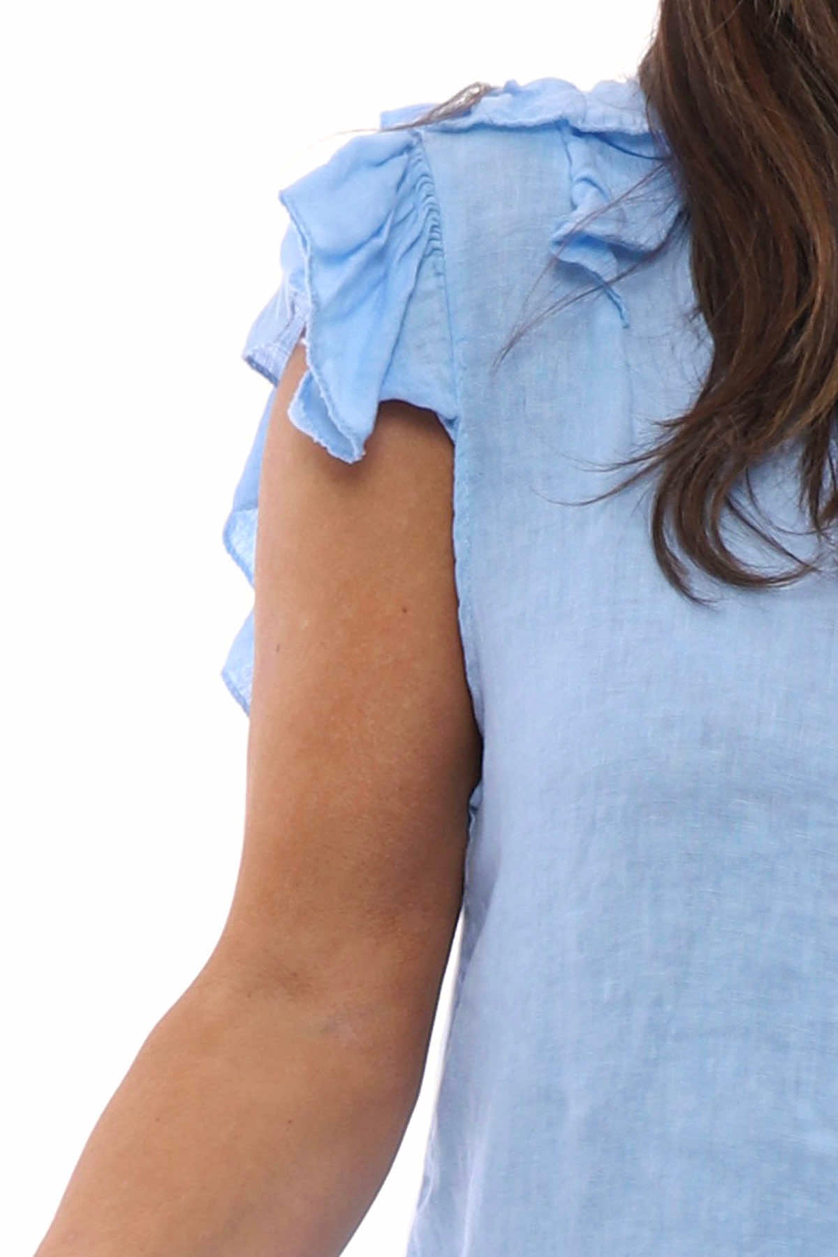 Jolie Frill Shoulder Linen Top Powder Blue