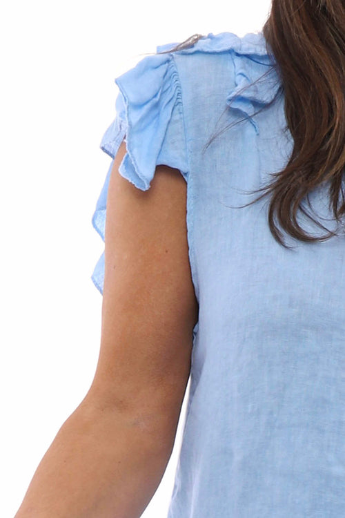Jolie Frill Shoulder Linen Top Powder Blue - Image 3