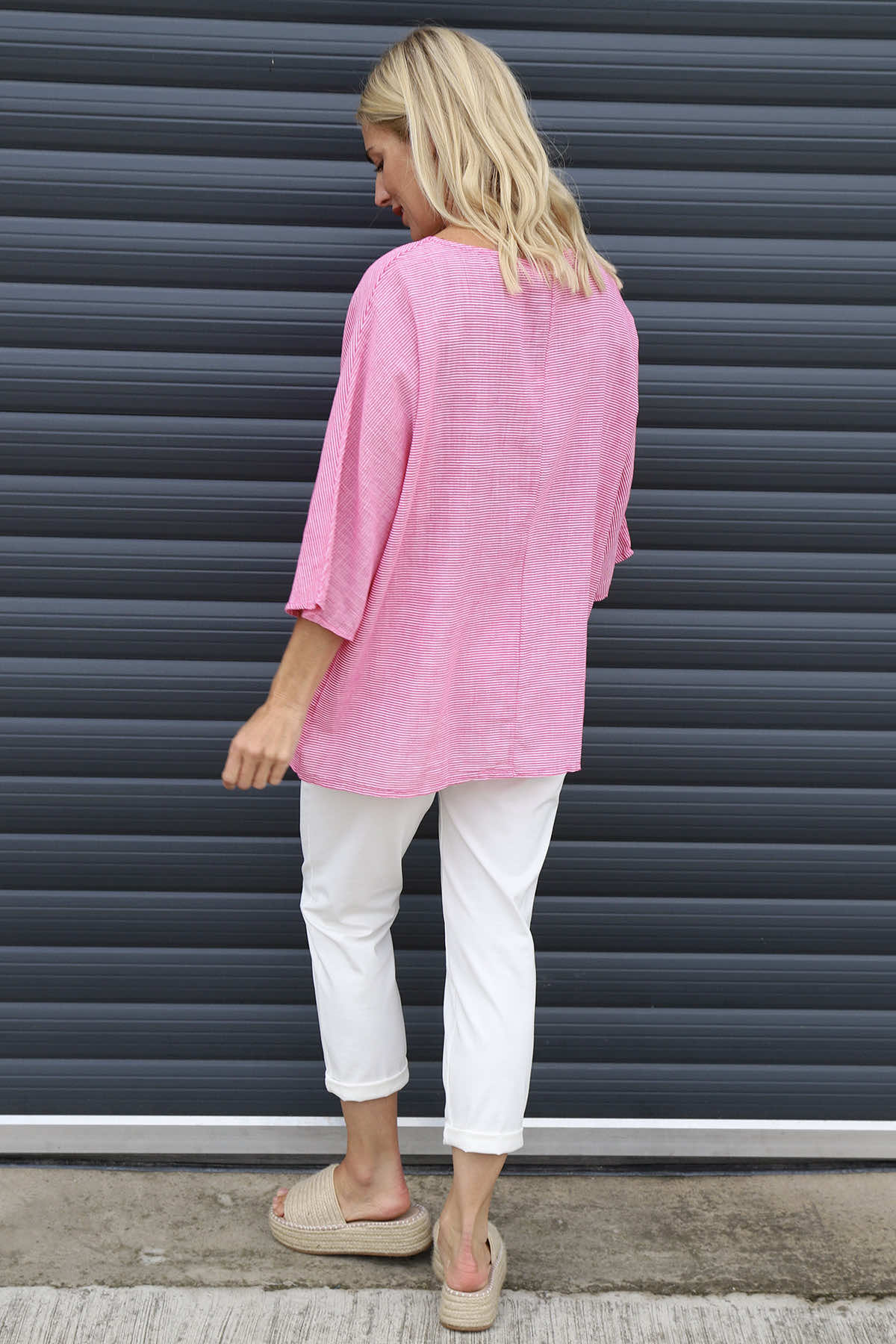 Caylen Stripe Cotton Top Fuchsia