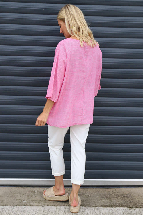 Caylen Stripe Cotton Top Fuchsia - Image 4