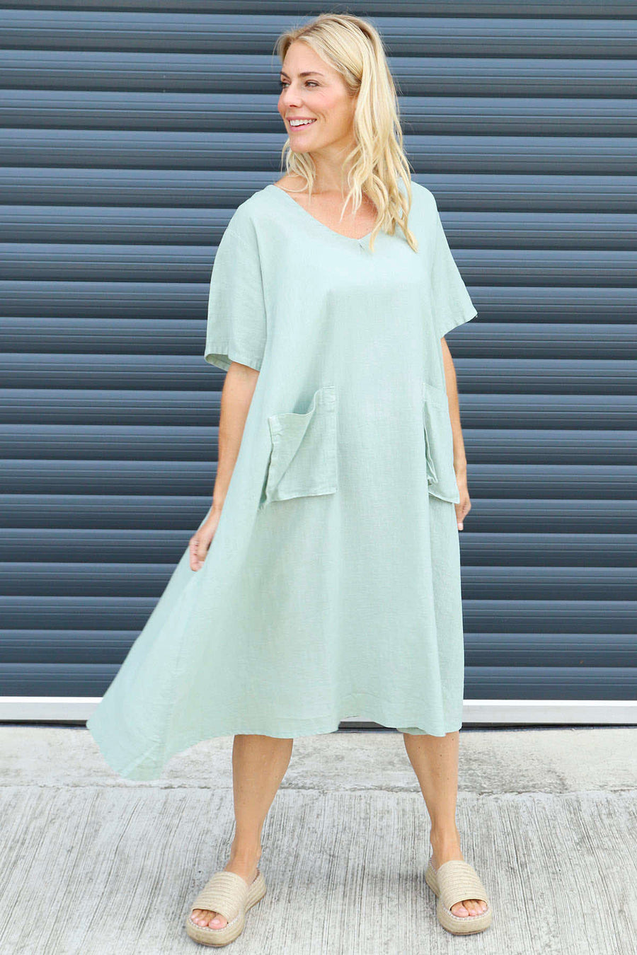 Solange Pocket Linen Dress Khaki