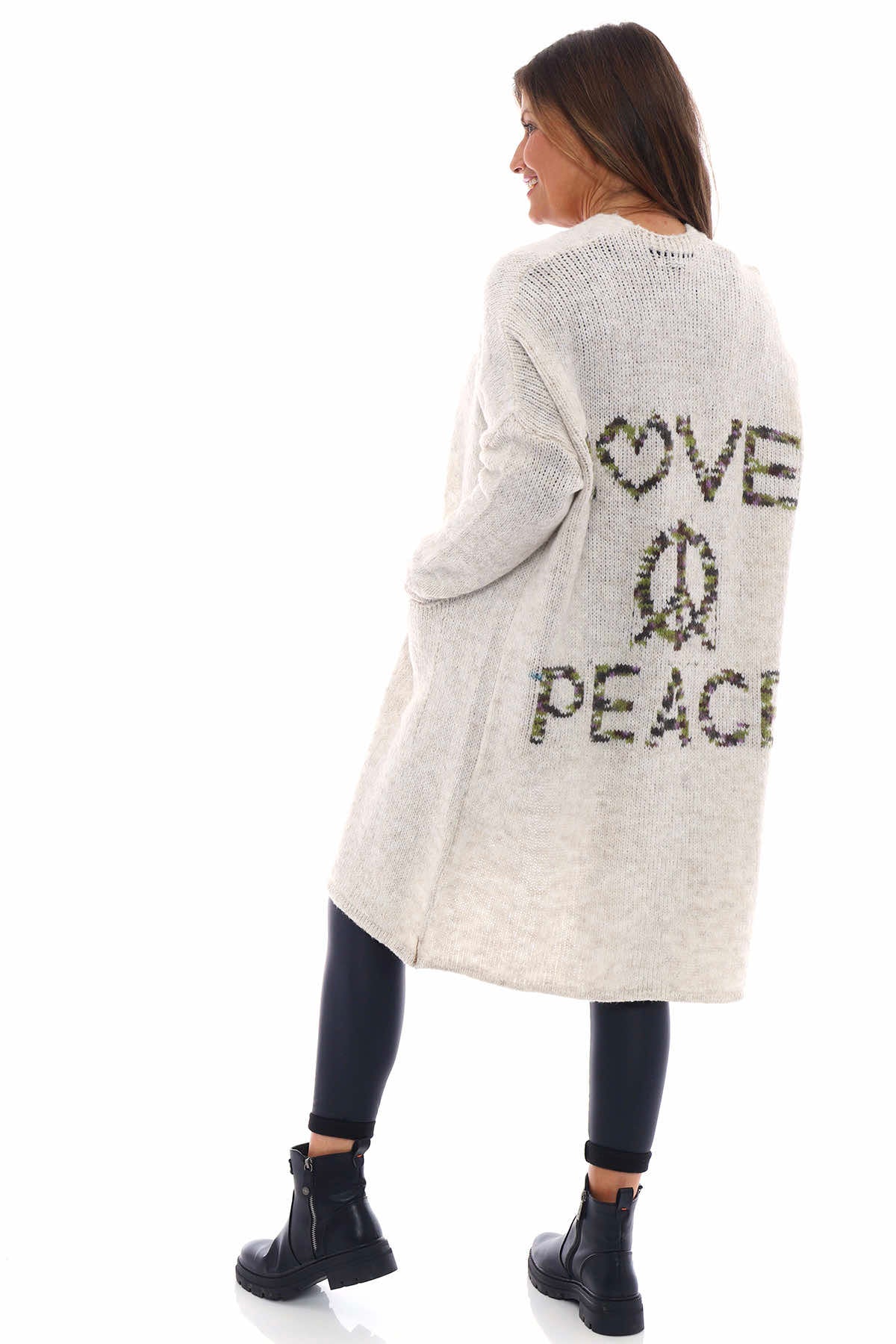 Love Peace Knitted Cardigan Khaki