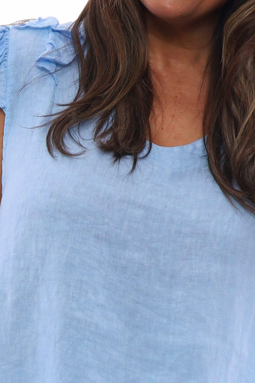 Jolie Frill Shoulder Linen Top Powder Blue - Image 2