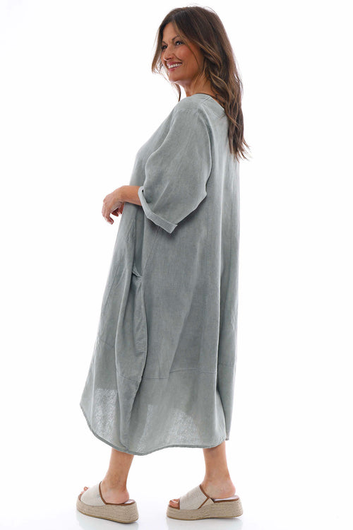 Roseanne Washed Linen Dress Mid Grey - Image 5