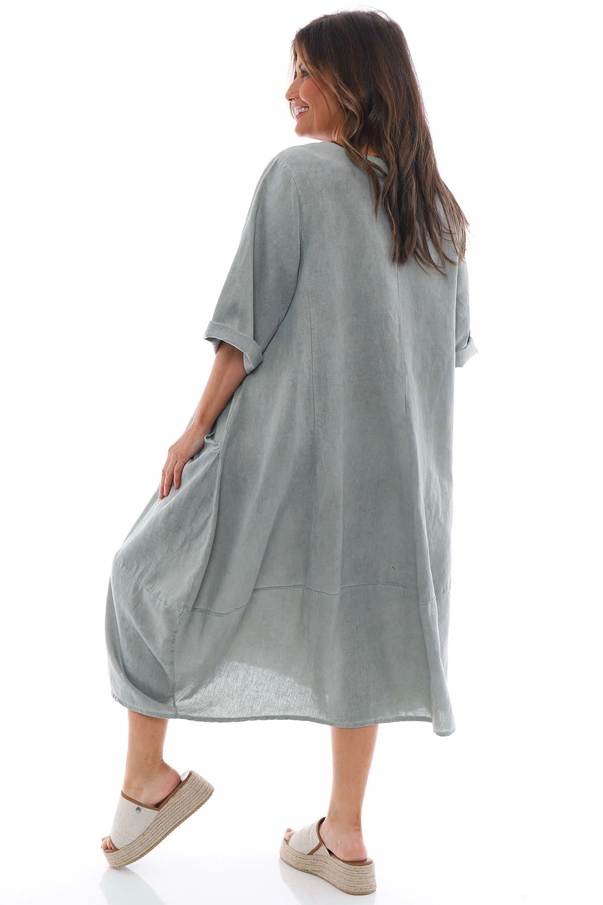 Roseanne Washed Linen Dress Mid Grey