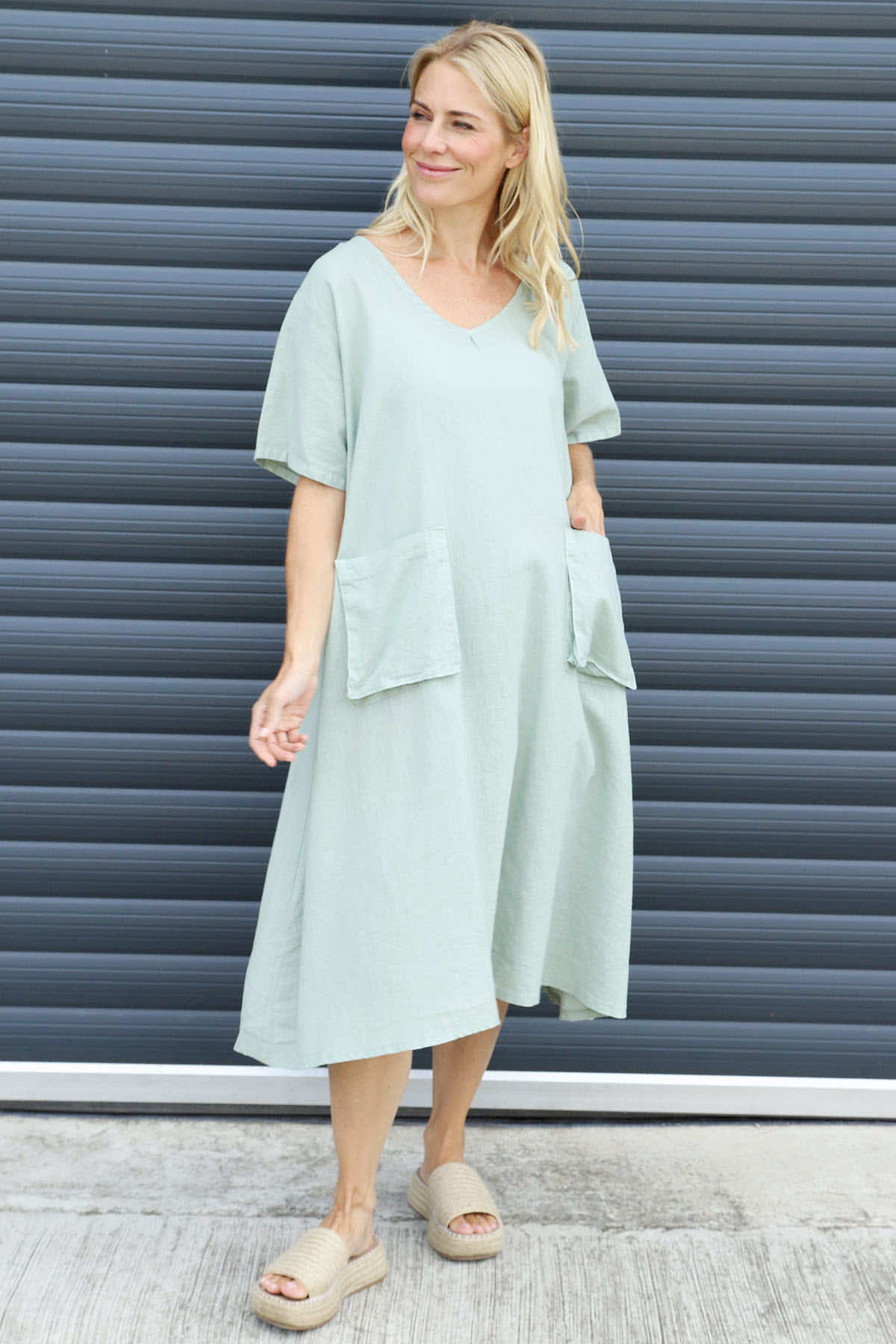 Solange Pocket Linen Dress Khaki