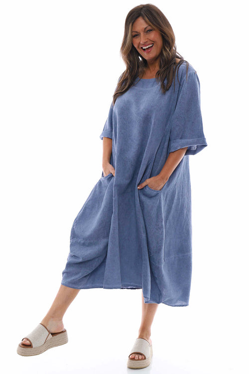 Roseanne Washed Linen Dress Navy - Image 1