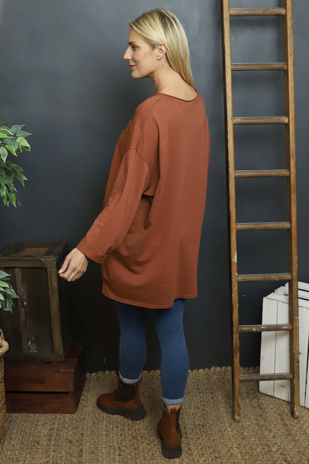 Kelilah Pocket Cotton Top Burnt Orange
