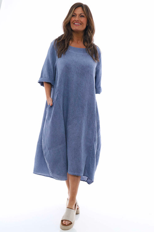 Roseanne Washed Linen Dress Navy - Image 4