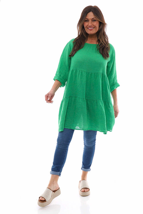 Siena Tiered Linen Tunic Green - Image 1