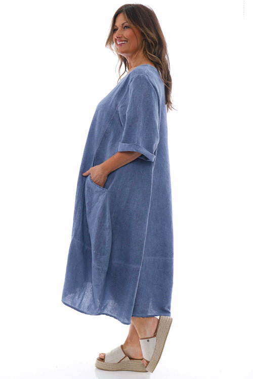 Roseanne Washed Linen Dress Navy - Image 5