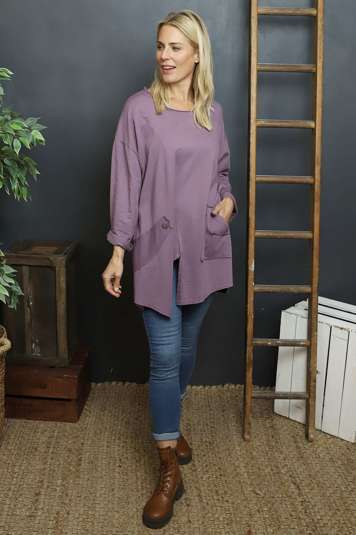 Kelilah Pocket Cotton Top Purple