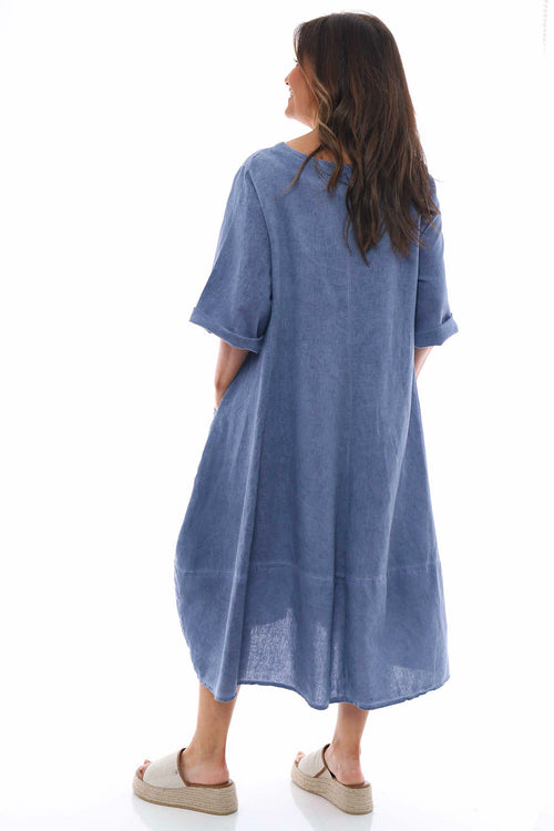 Roseanne Washed Linen Dress Navy - Image 6