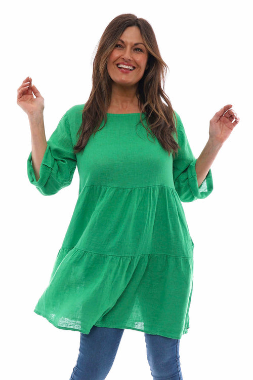 Siena Tiered Linen Tunic Green - Image 3