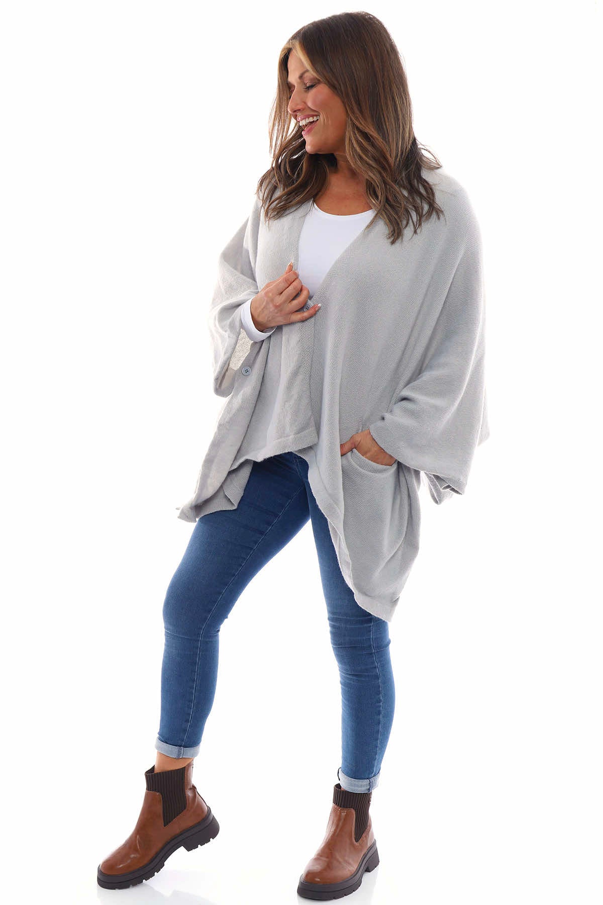 Henna Knitted Button Poncho Grey