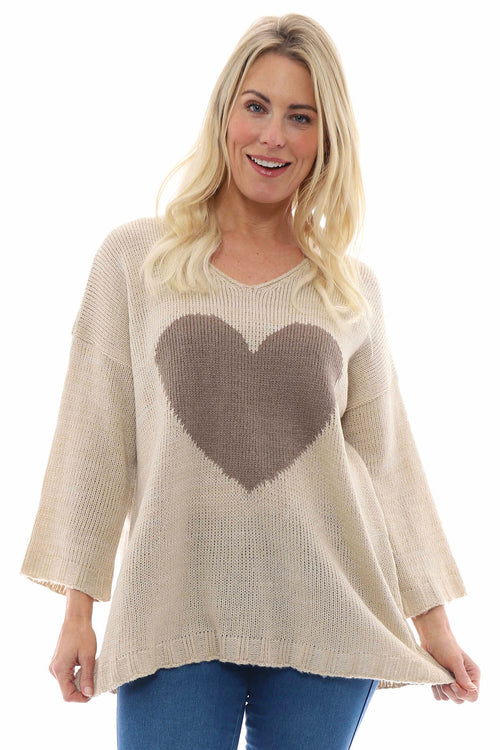 Riley Heart Knitted Jumper Stone - Image 2