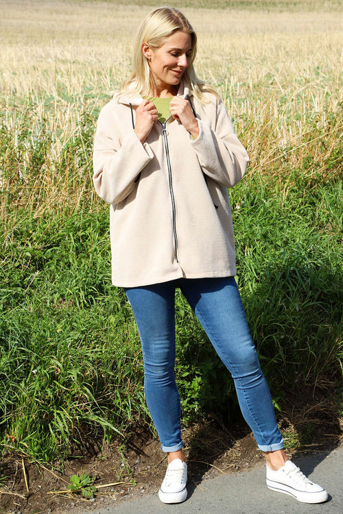 Verys Cord Zip Hooded Jacket Stone - Image 3