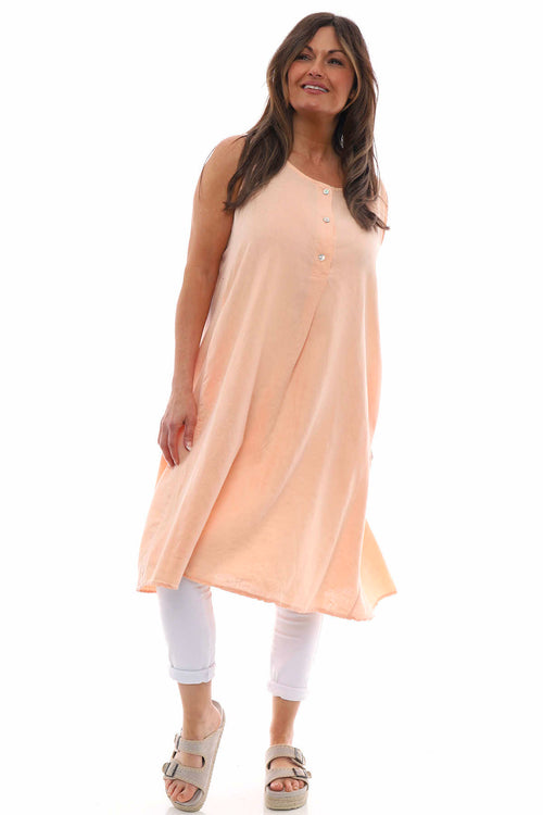 Arletta Washed Sleeveless Linen Dress Coral - Image 2