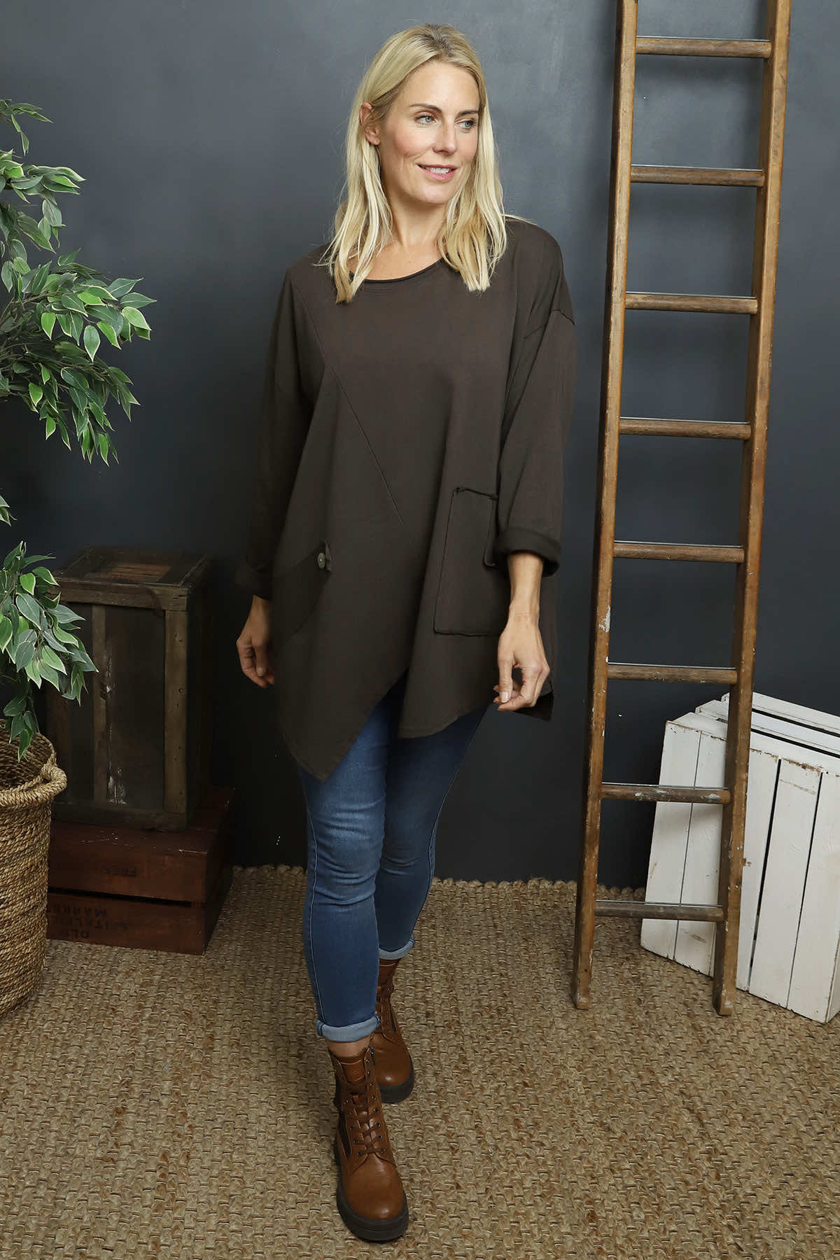 Kelilah Pocket Cotton Top Cocoa