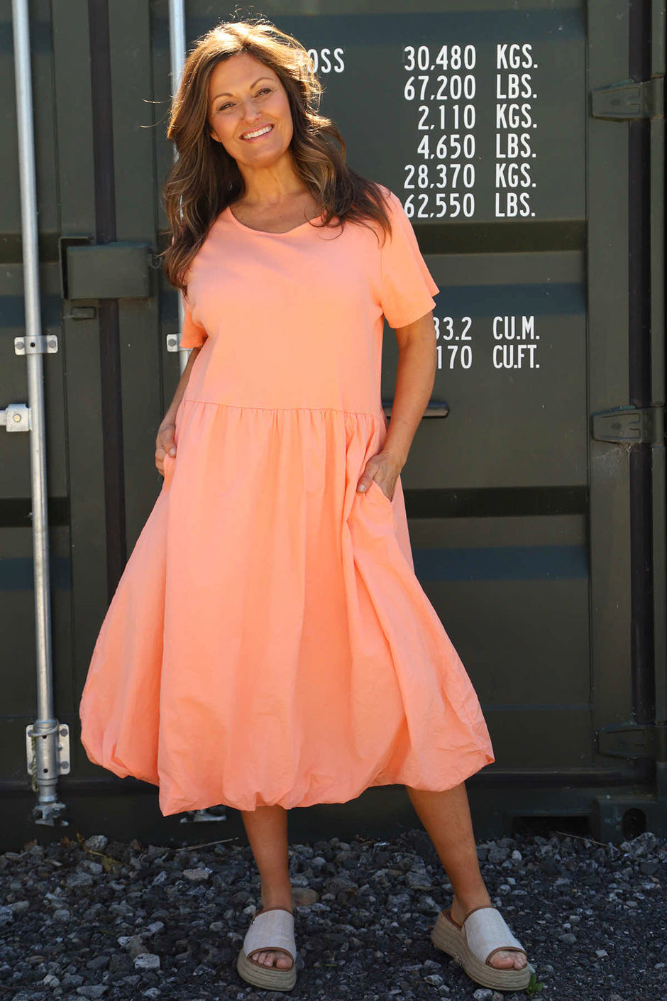 Sandown Puffball Cotton Dress Orange