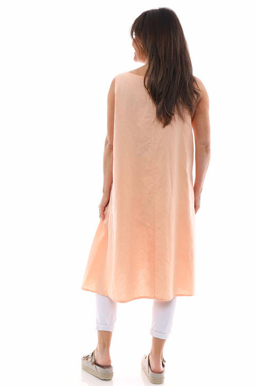 Arletta Washed Sleeveless Linen Dress Coral - Image 6
