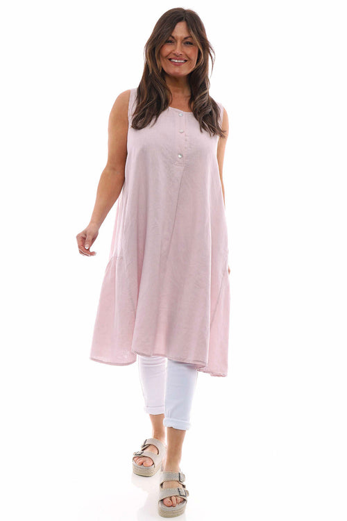 Arletta Washed Sleeveless Linen Dress Pink - Image 1