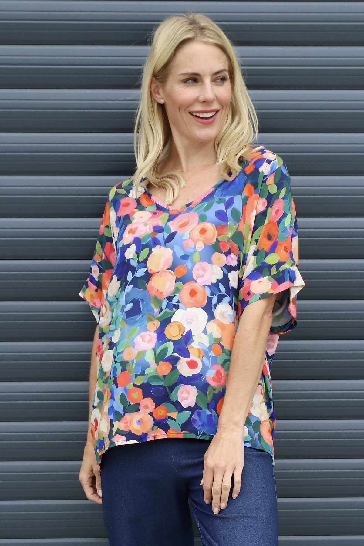 Luciella Print Top Navy