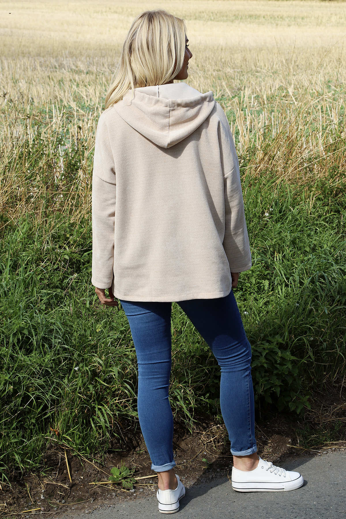 Verys Cord Zip Hooded Jacket Stone