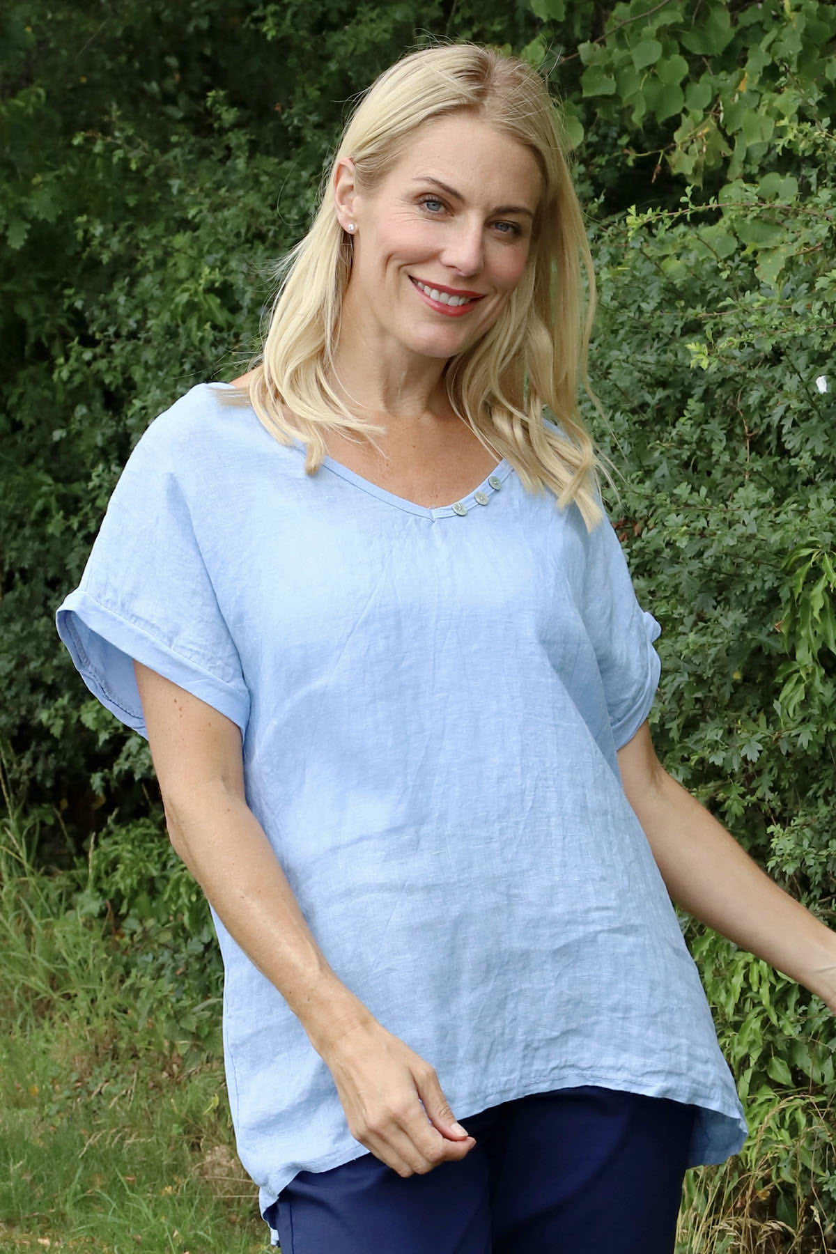 Ellie V-Neck Top Powder Blue