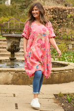 Jolee Floral Print Linen Dress Coral Coral - Jolee Floral Print Linen Dress Coral