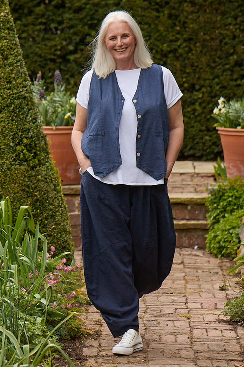 Maryam Linen Waistcoat Navy - Image 1