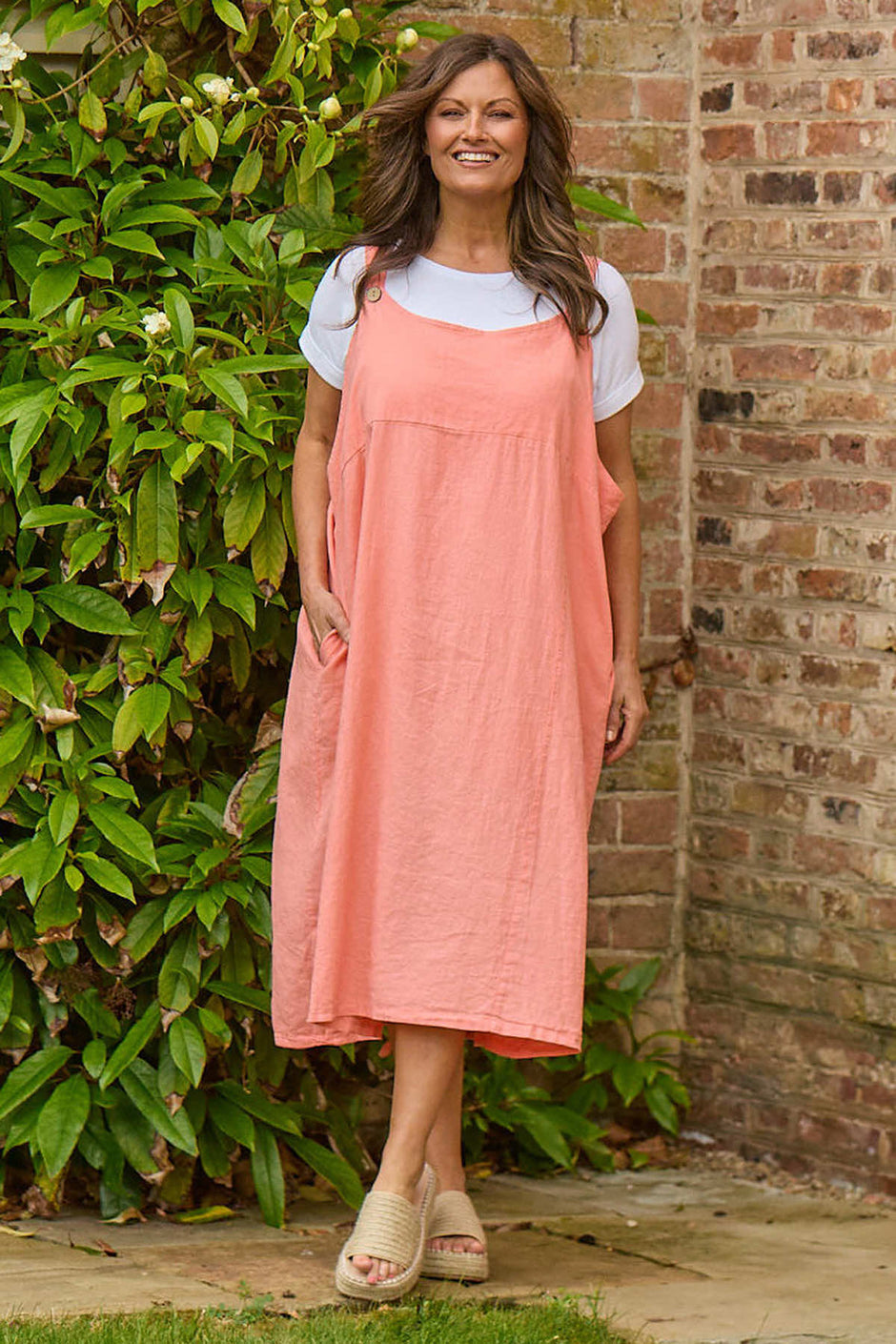 Adina Linen Pinafore Dress Orange