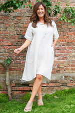 Padstow Button Linen Dress Stone Stone - Padstow Button Linen Dress Stone