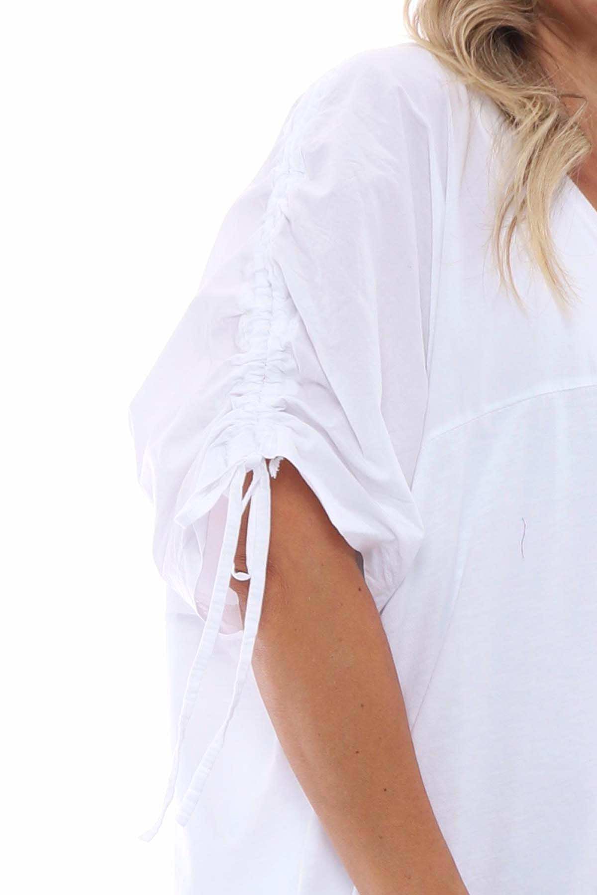 Anistyn Drawstring Sleeve Cotton Top White