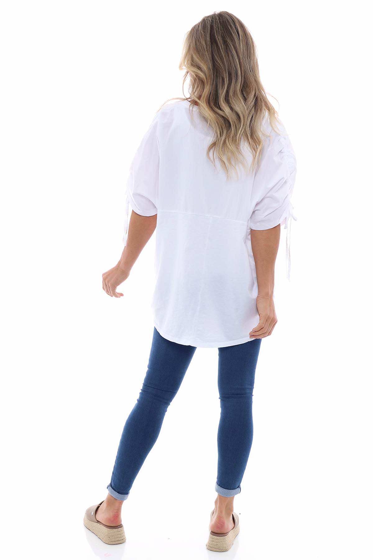 Anistyn Drawstring Sleeve Cotton Top White