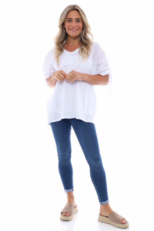 Anistyn Drawstring Sleeve Cotton Top White - Image 4