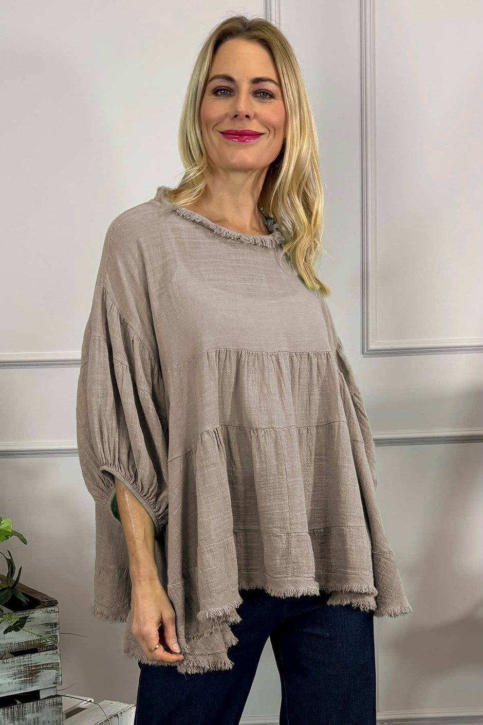 Bingham Tiered Cotton Top Mocha