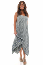 Bliss Daisy Pattern Dress Khaki Khaki - Bliss Daisy Pattern Dress Khaki