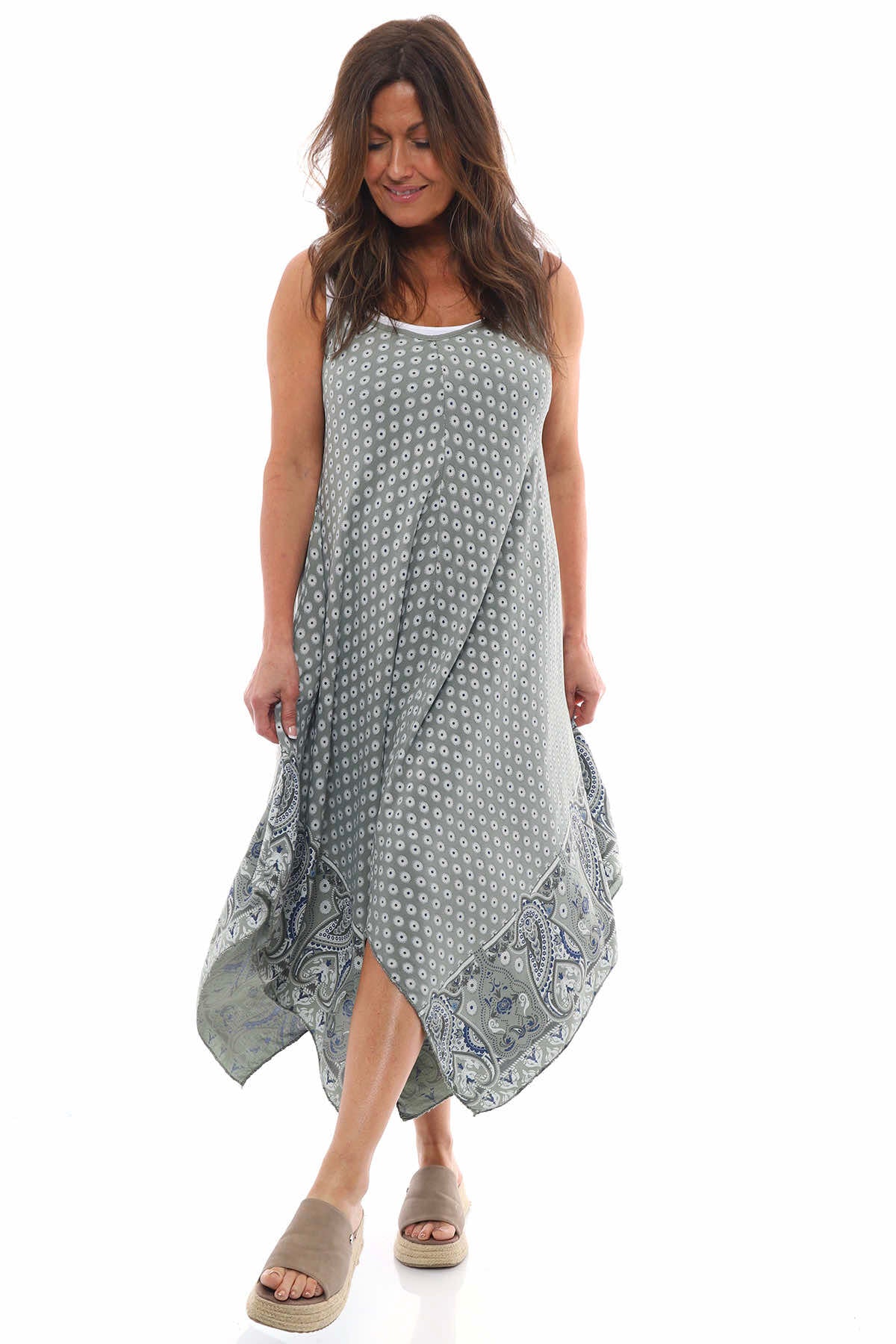 Bliss Daisy Pattern Dress Khaki